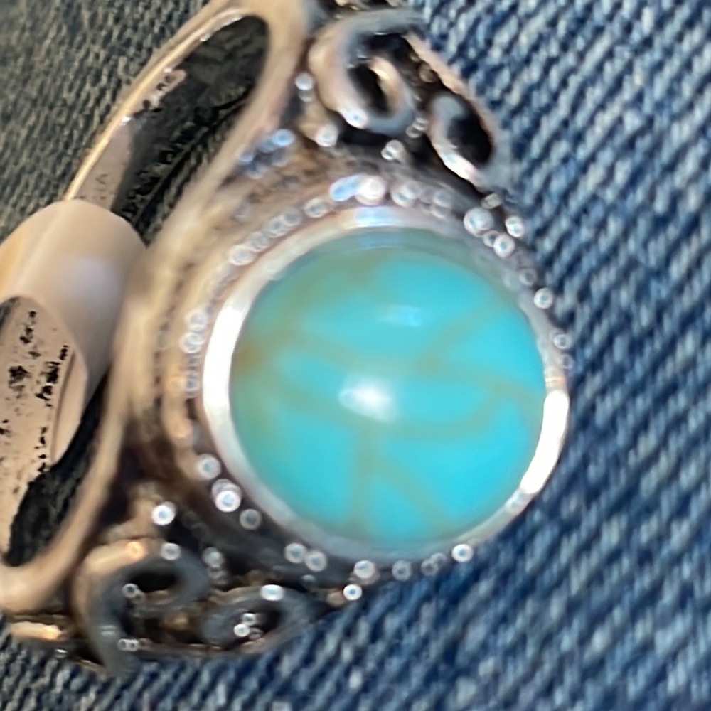 Turquoise silver boho style fashion ring size 8 - Picture 2 of 4
